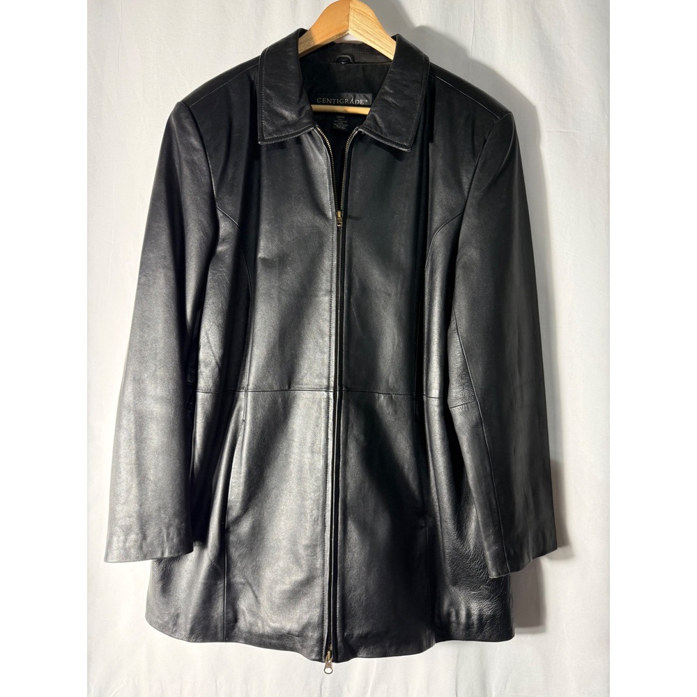 Centigrade Leather Jacket Womens Large Black Genuine Leather Coat A41480